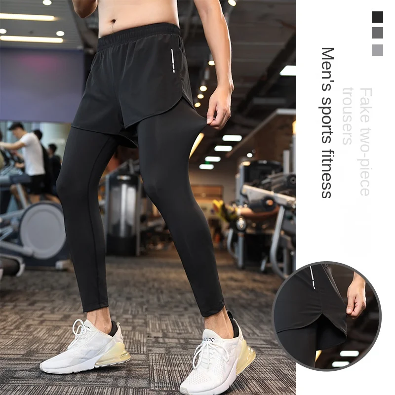 Leggings men's fake two pieces leggings basketball high bounce pants compression speed dry clothes fitness running sports  pants