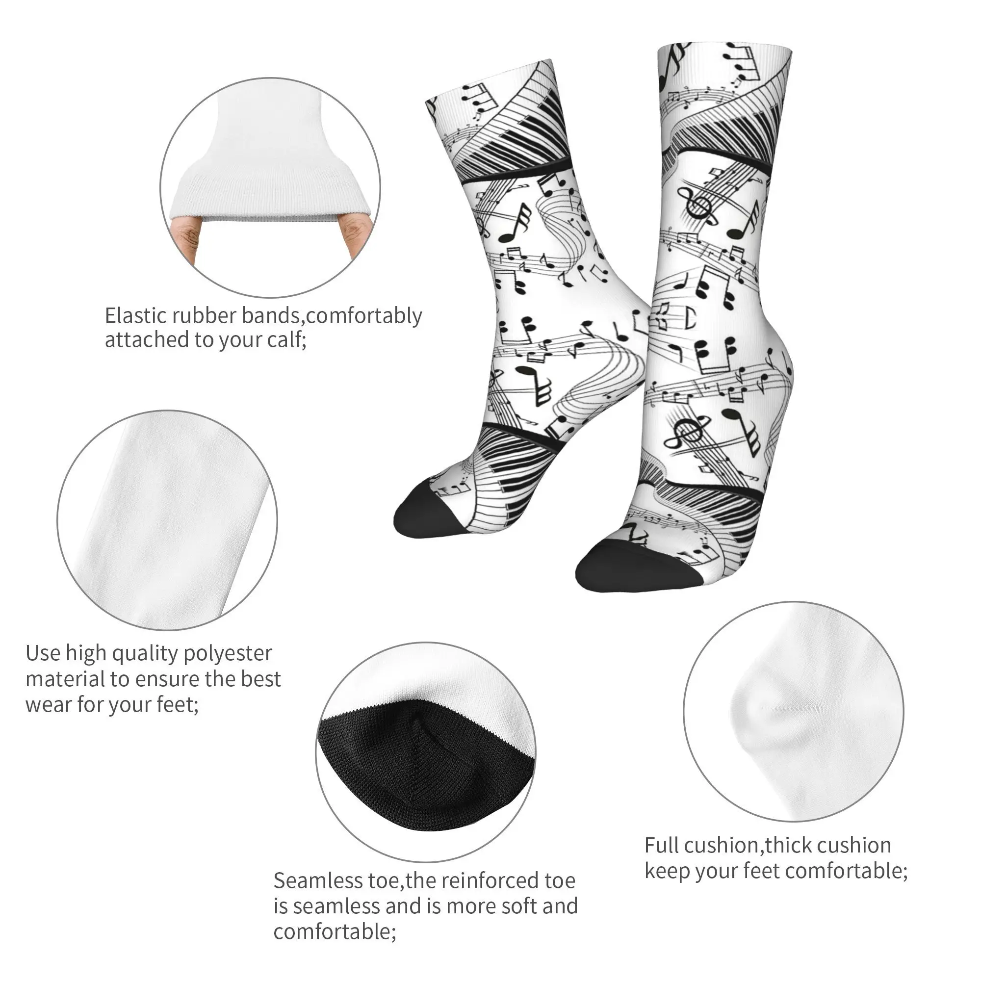 Tasti di pianoforte astratti per tutte le stagioni con note musicali Calzini Harajuku Calze di alta qualità Calzini per uomo Donna Compleanno Psent