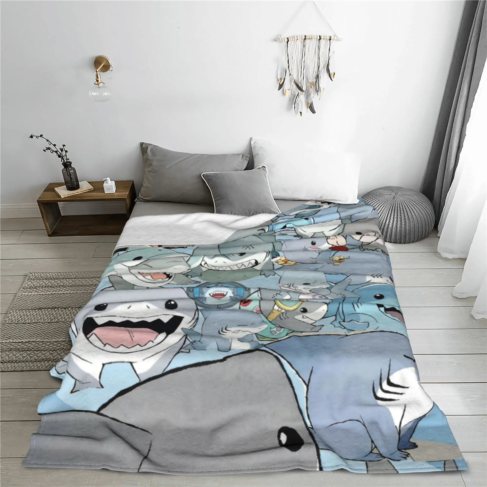 Marvel-Rivals Jeff the Land shark Blanket Cover PVP Video Game Flannel Throw Blankets Lightweight Portable Plush Thin Quilt