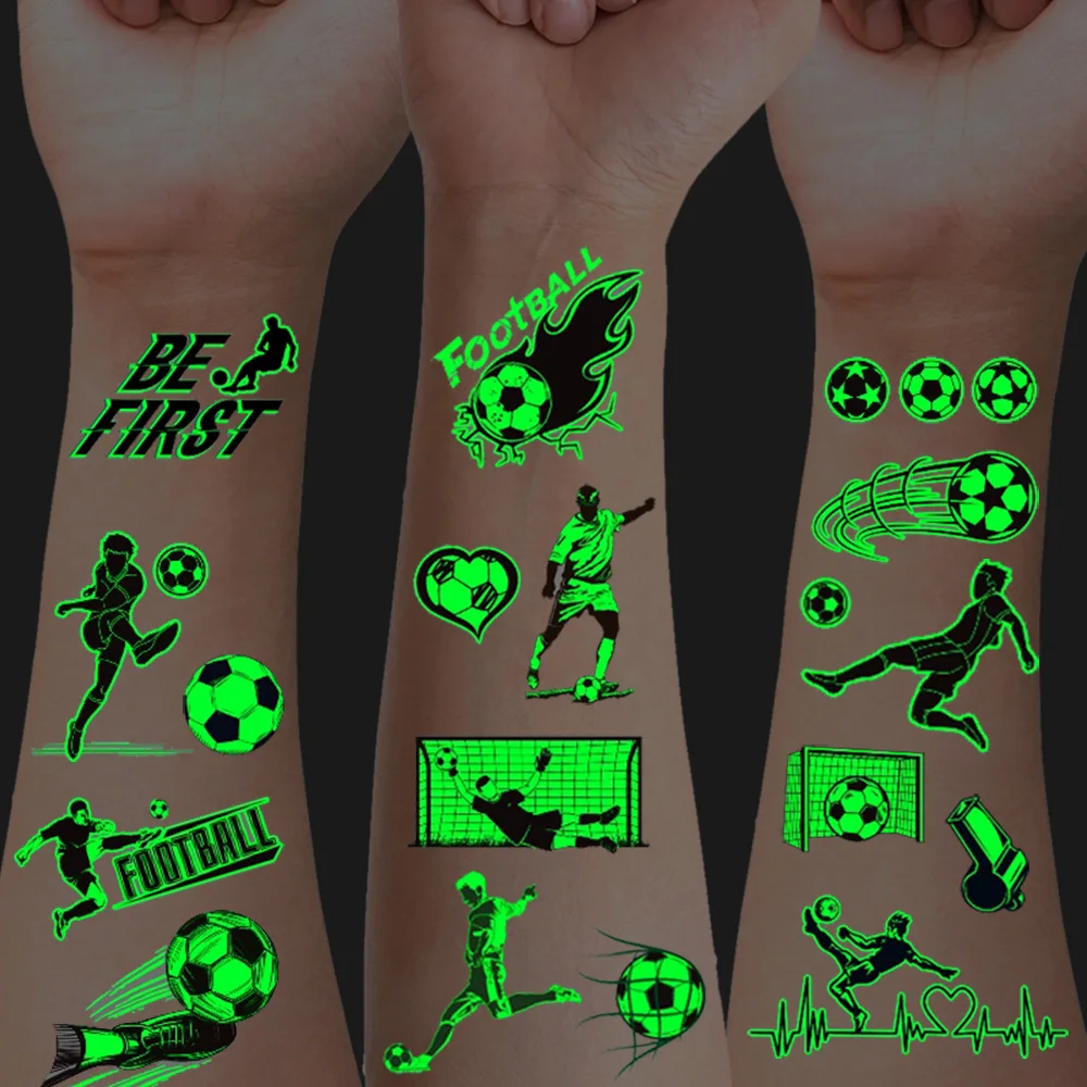 10 pegatinas de tatuajes de fútbol que brillan en la oscuridad, pegatinas faciales para animar en partidos de fútbol, pegatinas faciales para fanáticos de partidos de fútbol de clase mundial, decoraciones para fiestas de fútbol, perfectas para fiestas de cumpleaños, festivales de música