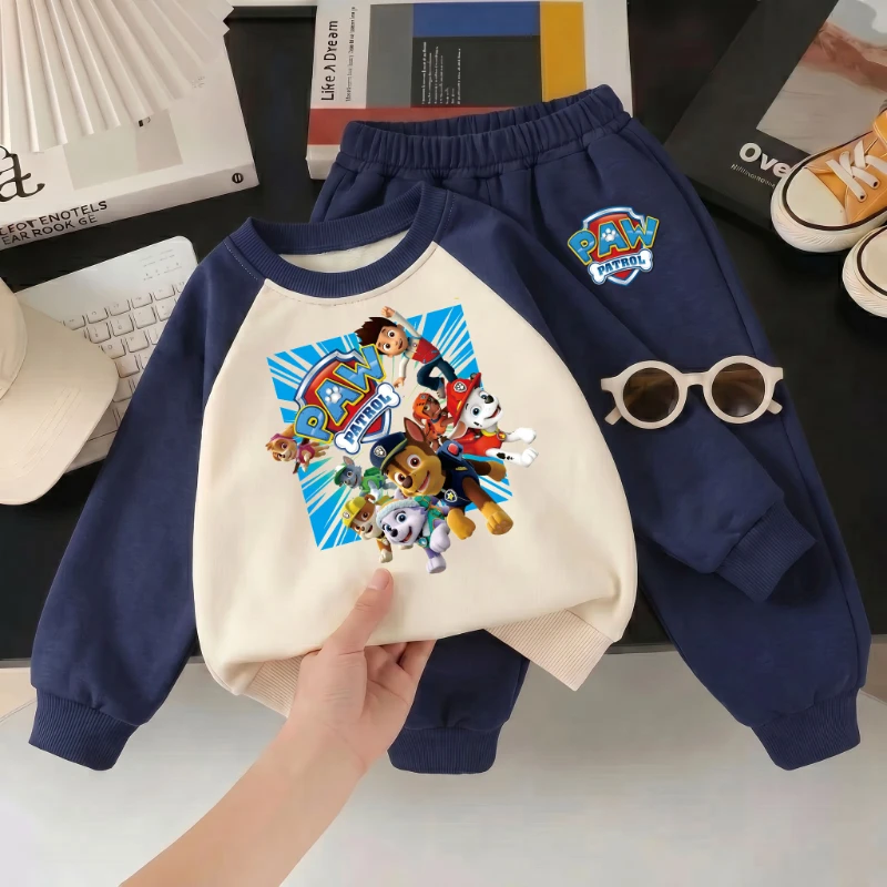 2026 New Paw Patrol Kids Raglan Sweatshirt 2‑Piece Set, Color Block Cartoon Tracksuit for Boys Girls Spring Autumn