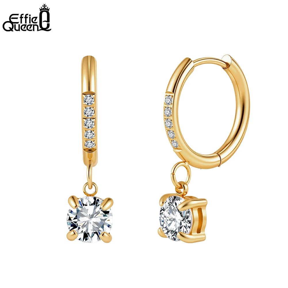 Effie Queen Stainless Steel Zircon Pendant Earrings White Zircon Drop Earrings Summer Fine Jewelry Trendy Gift For Women STKE17