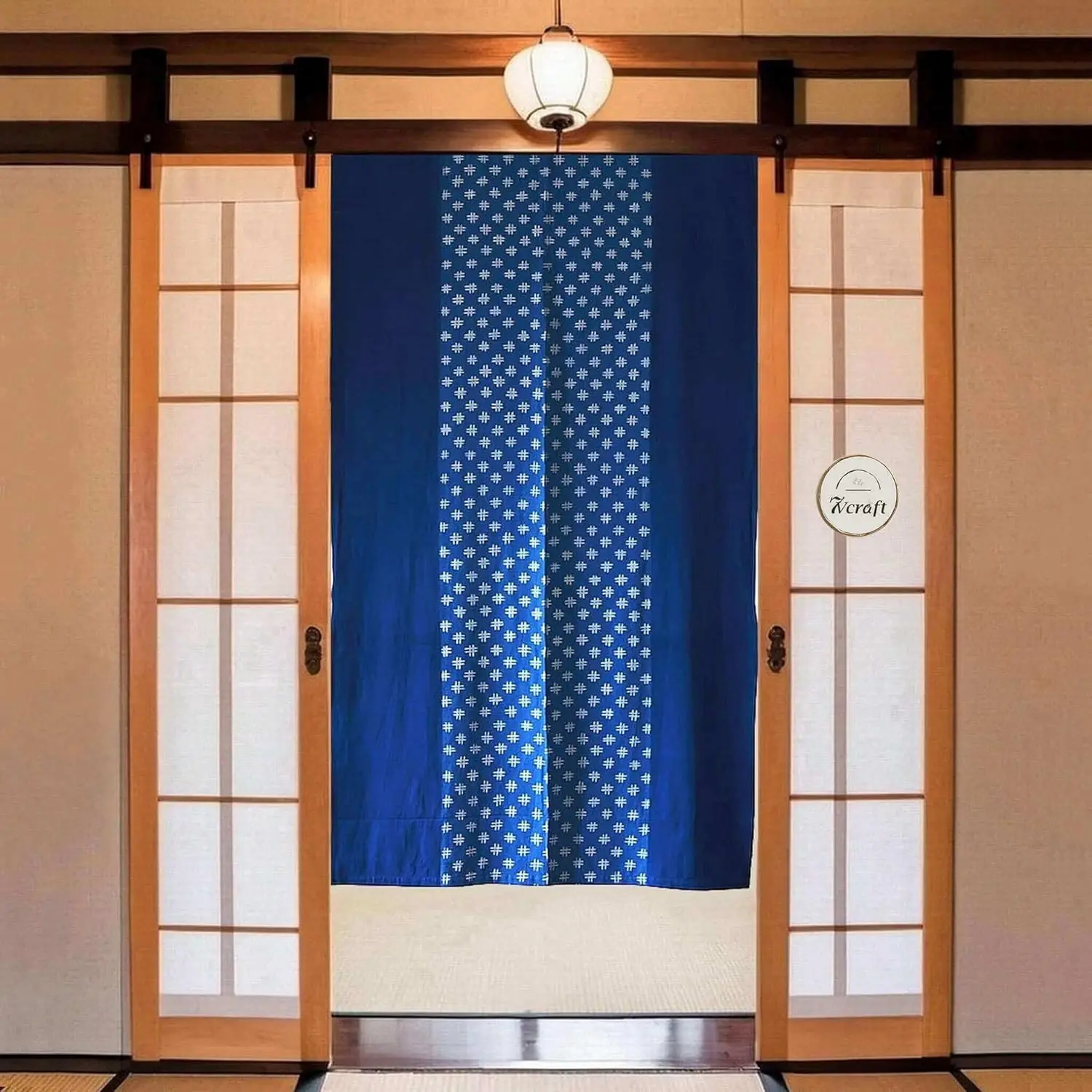 Japanese Door Curtains/Natural Cotton Door Tapestry/Various Patterns (The Great Wave Off Kanagawa - Gray, 33.5x59in)