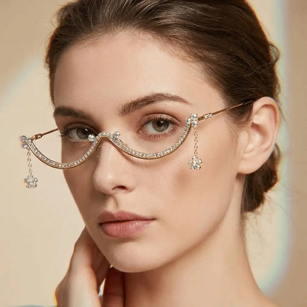 

Personality Sparkling Rhinestone Glasses Frames Y2k Light Luxury Trendy Eyeglass Frame Exquisite Metal Girl Face Decoration Gift