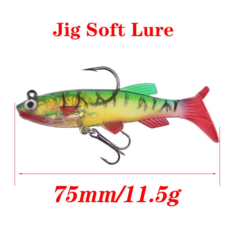 Señuelos de silicona suave para Pesca, cebo blando de cola en T de 7,5 cm y 11,5g para Lucio, lubina Artificial, aparejos de Pesca, 1 unidad