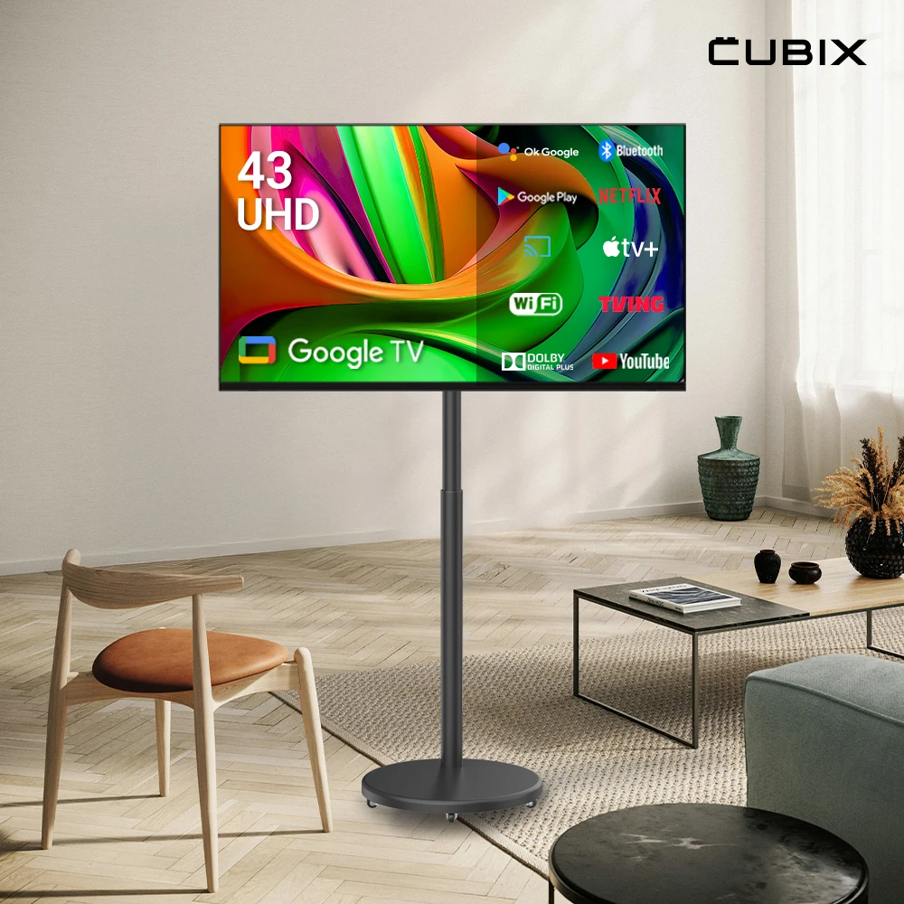 إصدار متحرك من Cubix باللون الأسود مقاس 43 بوصة 4k uhd samtan by me x1 مجموعة تلفزيون ذكي محمول samtenbyme xiaobaimi Stand by me