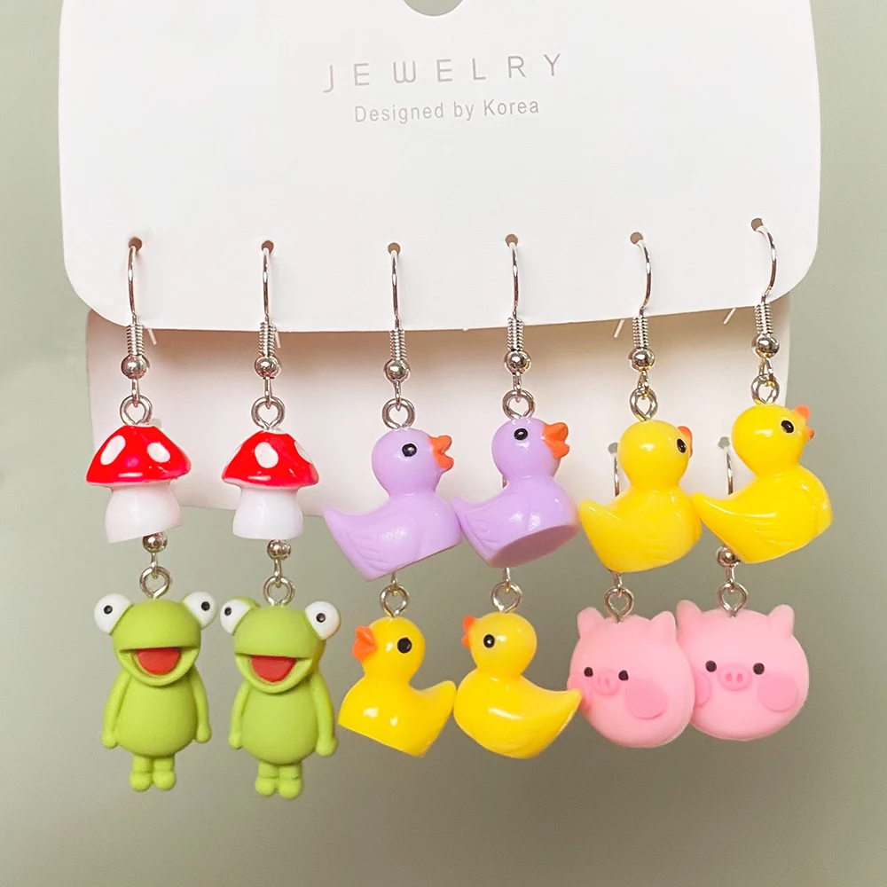 IPARAM Plastic Lovely Cartoon Earrings for Women Girls Cute Frog Clouds Duck Mushroom Piggy Unusual Earrings Fashion Jewelry