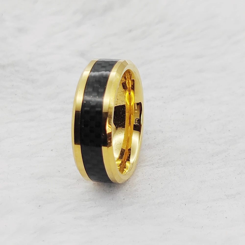 Top Rated Golden Tungsten Ring for Men Black Carbon Fiber Inlay Wedding Bands| 1000+ 5 Star Reviews