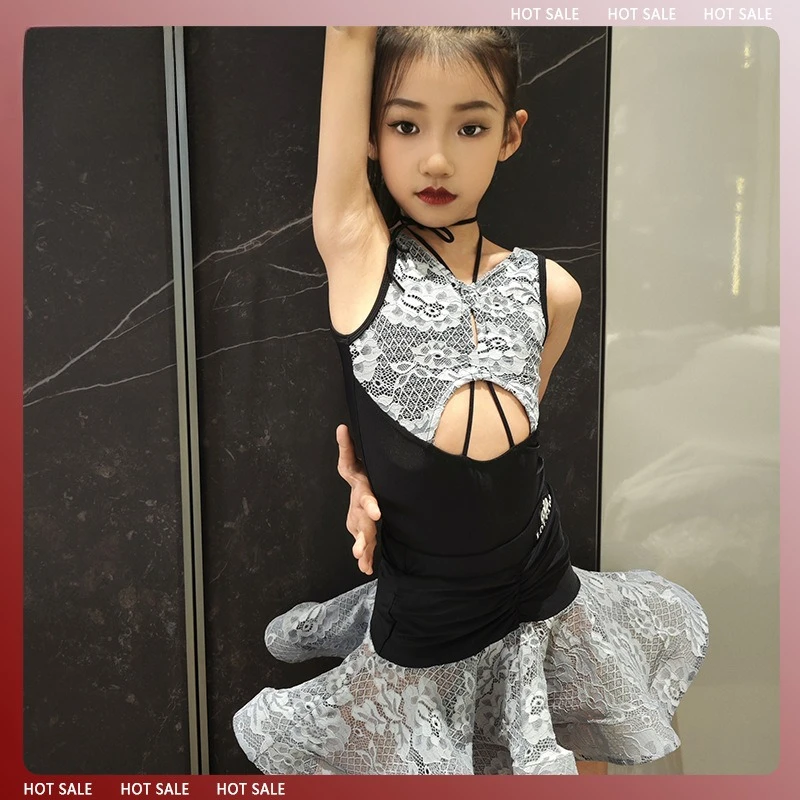 Costume de danse latine personnalisé, robe d'entraînement pour filles, robe de Performance de compétition professionnelle, jupe moelleuse imprimée grise