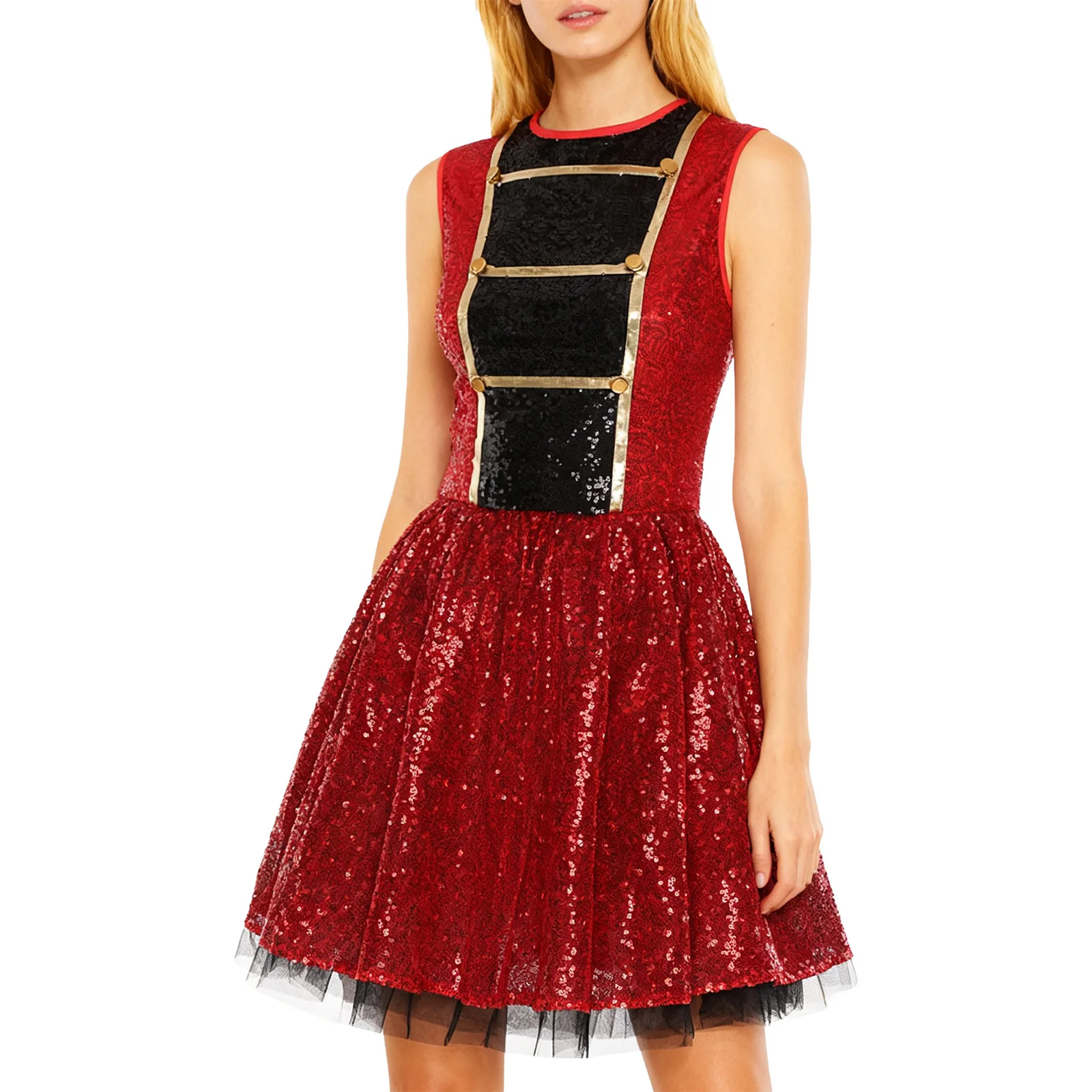 

Women Circus Ringmaster Performance Cosplay Fancy Dress Glittery Sequin Sleeveless Tutu Dress for Dress-up Party Halloween
