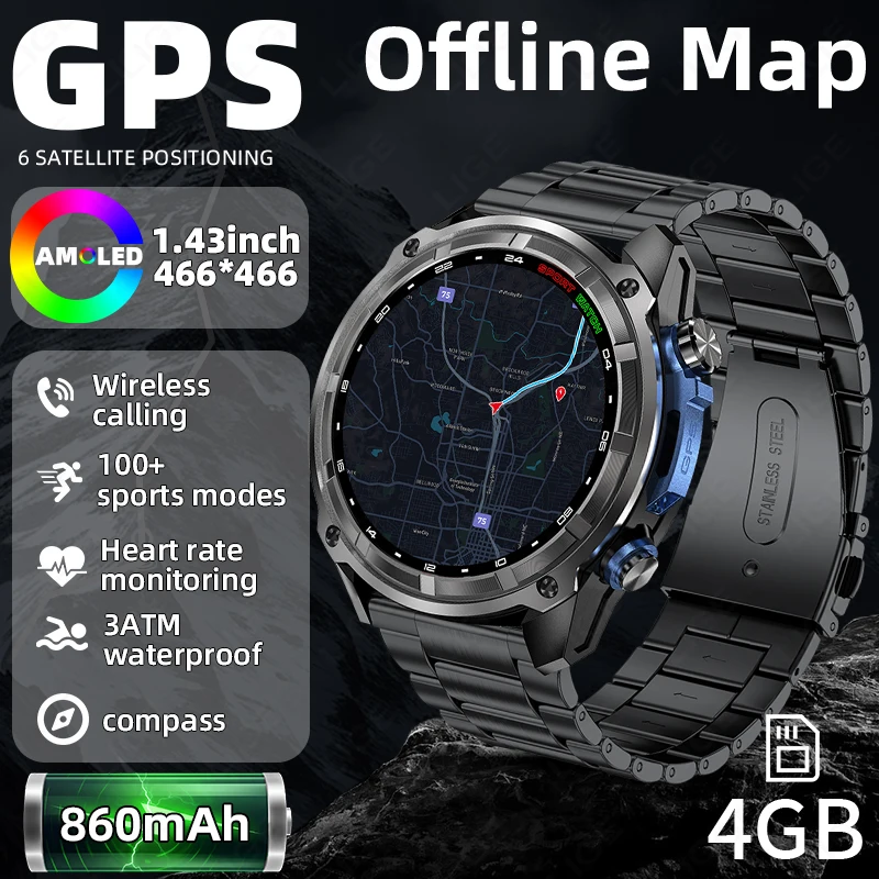 

LIGE New GPS Track Offline Map Compass Smart Watch Men 1.43" AMOLED Screen 860mAh Battery 3ATM Waterproof Watch Video Smartwatch