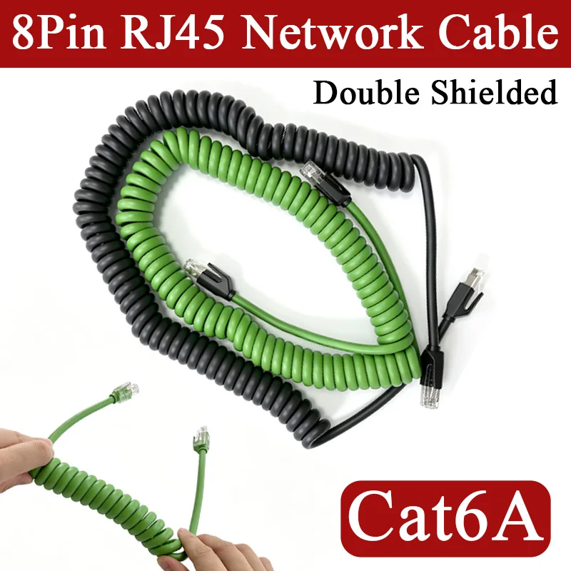8Pin RJ45 to Cat6A Network Cable Spiral Signal Wire RJ45 to Cat6A Gigabit Towing Chain Industrial Double Shielded Spring Line