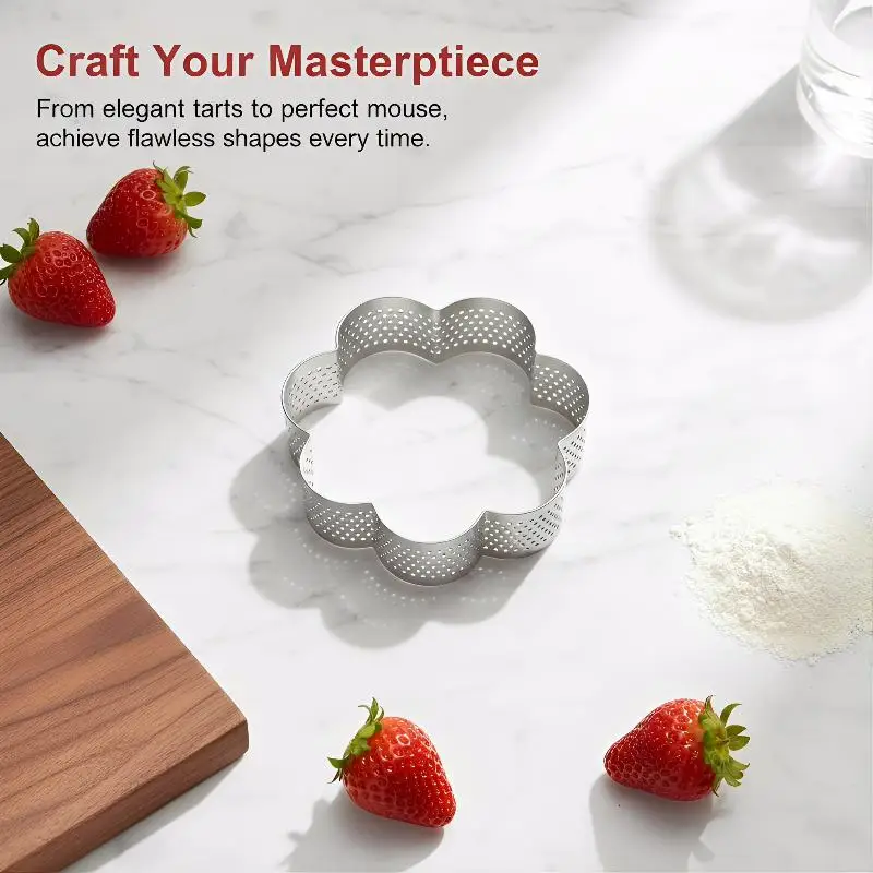 Tart Ring Stainless Steel 1 Pcs Perforated Crumpet Mousse Mold for Homemade Baking and Dessert Preparation