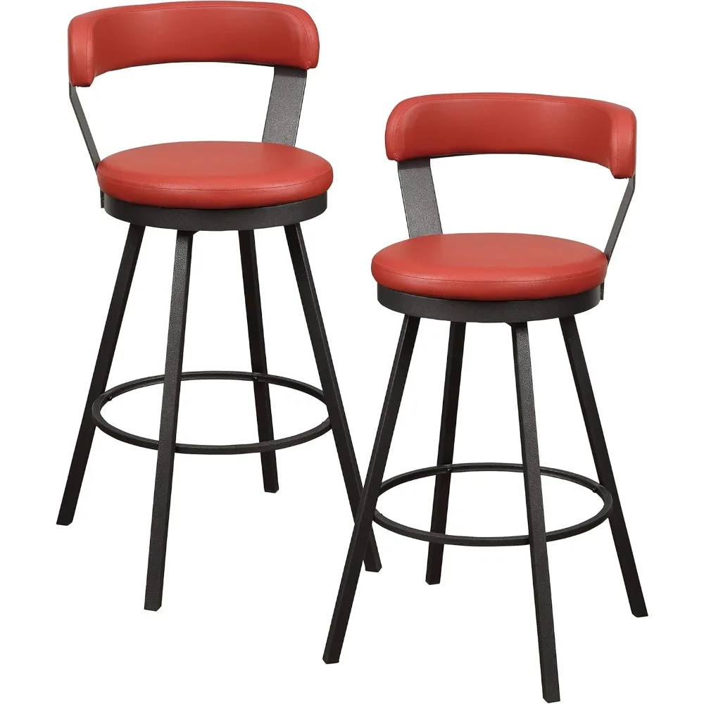 

Counter Swivel Bar Stools Set of 2, Upholstered Faux Leather Seat, Back, Metal Frame, Footrest Pub Height Chair, counter stools