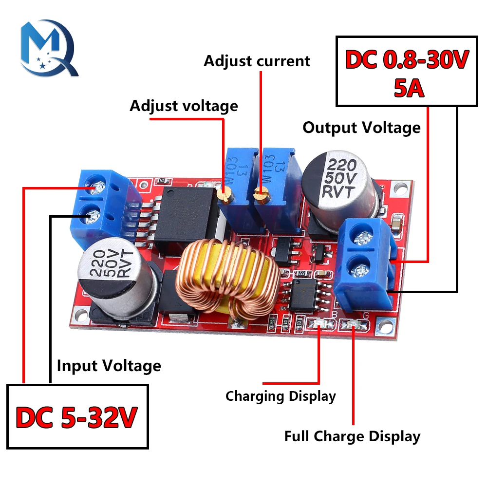 Carte de chargeur de batterie au lithium, abati eur de batterie, charge rapide, convertisseur de puissance, CC à CC CV, LED, XL4015, 5A