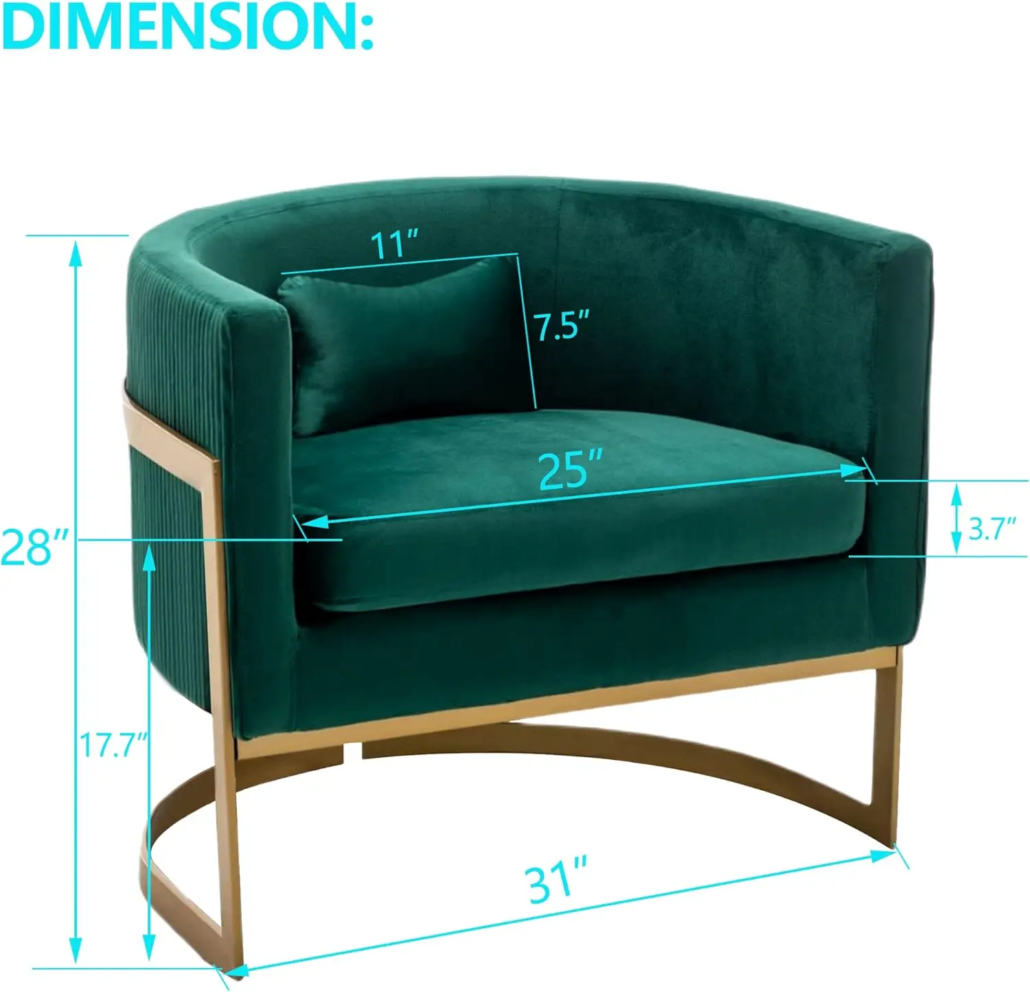 Velvet Accent Chair Green Modern Upholstered Barrel Chair, Wide Arm Chairs for Living Room Bedroom Club Side Chairs with Gold