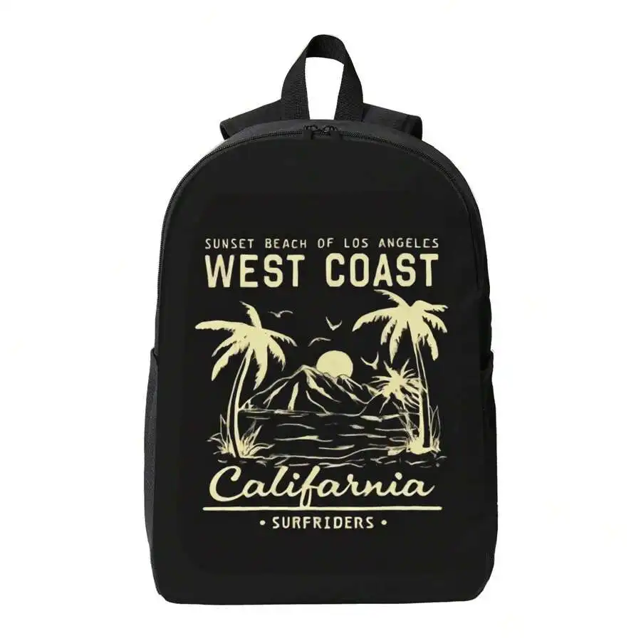 

Black West Coast Printed Backpack For Adults Minimalist Casual Daily Use
