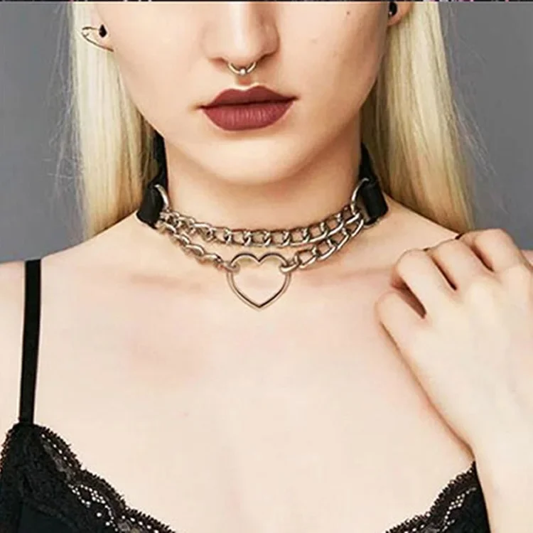 Harajuku Fashion Tide Punk Simple Fashion Individuality Tide Peach heart Chain Pendant Cortex Love Choker Collarbone chain
