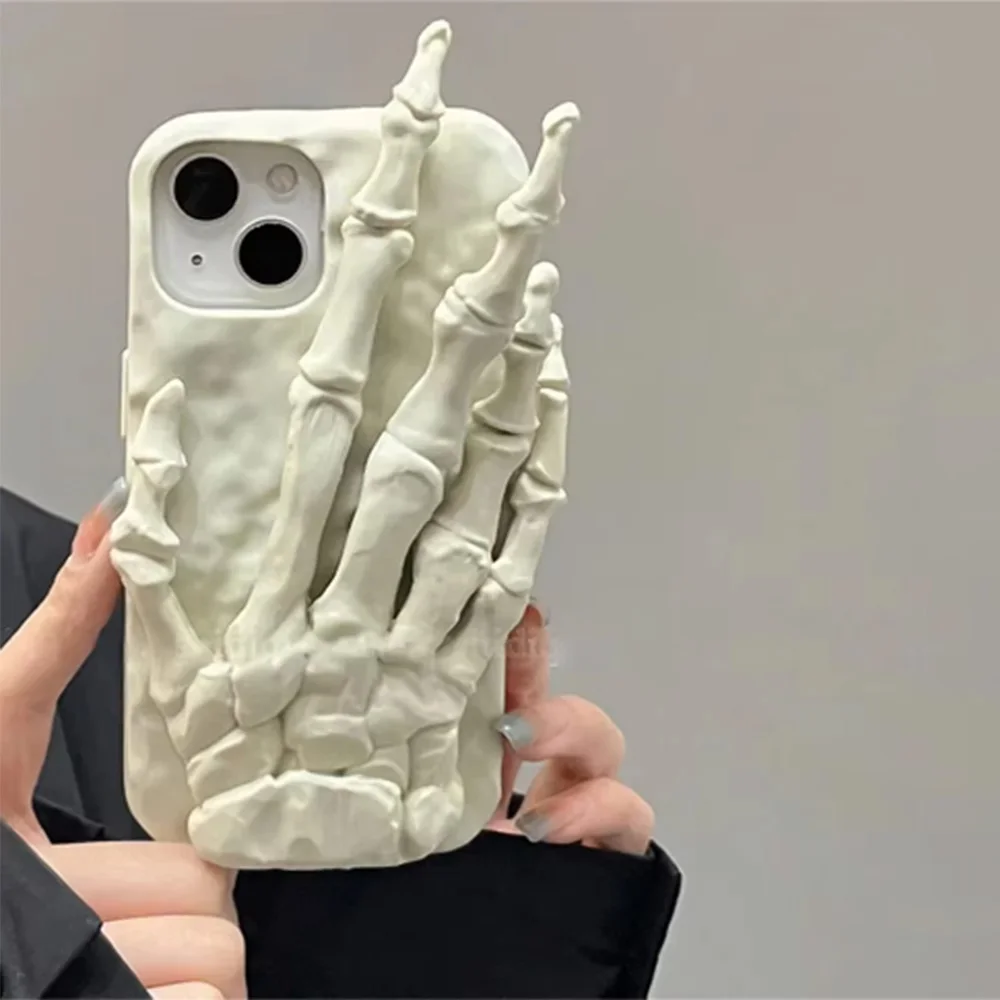 3D Skeleton Palm Phone Case For Iphone 16 Pro Max 15 13 12 11Pro Cases Creative Halloween Shockproof Cover Fundas Back Capa Gift