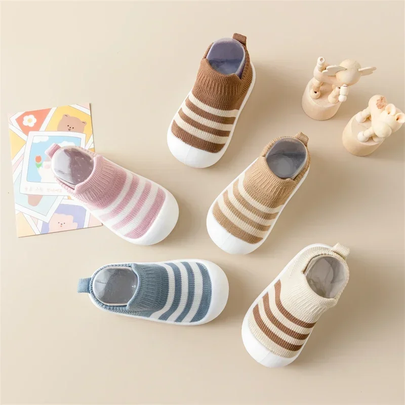 Полосатые весенне-летние детские домашние туфли в Корейском стиле износостойкие Нескользящие Детские носки обувь для младенцев