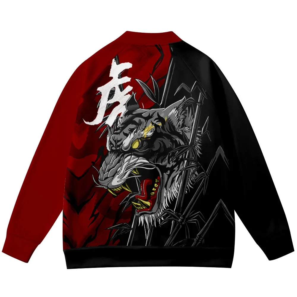 2021 Men Tiger Print Jacket Vintage Long Sleeve Baseball Uniform Casual Loose Hip Hop Jacket