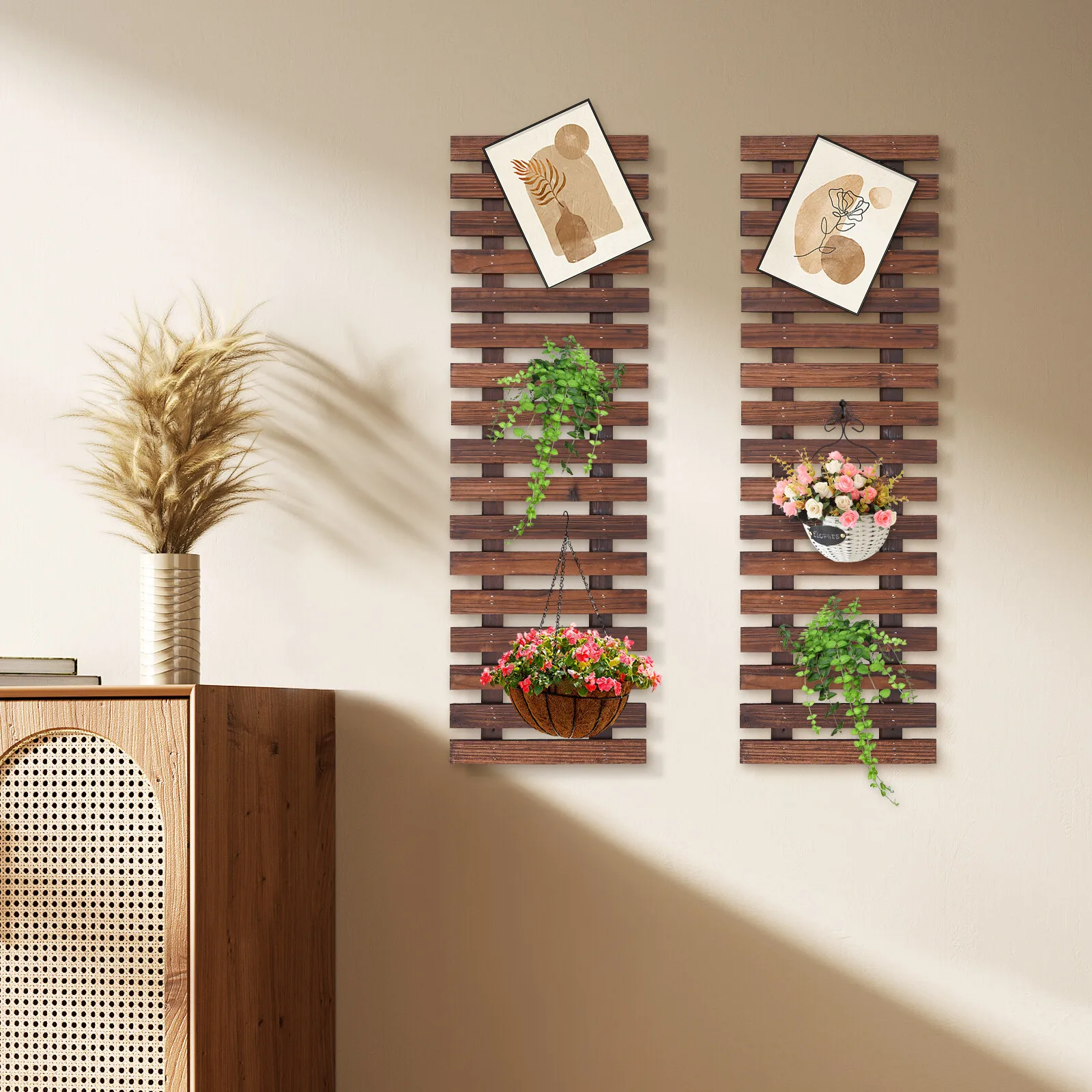 

2 件套 Wooden Hanging Planter Rack Wall Mount Plant Stand 90*29cm Vertical Garden Hanging Planter Rack Highly Decorative