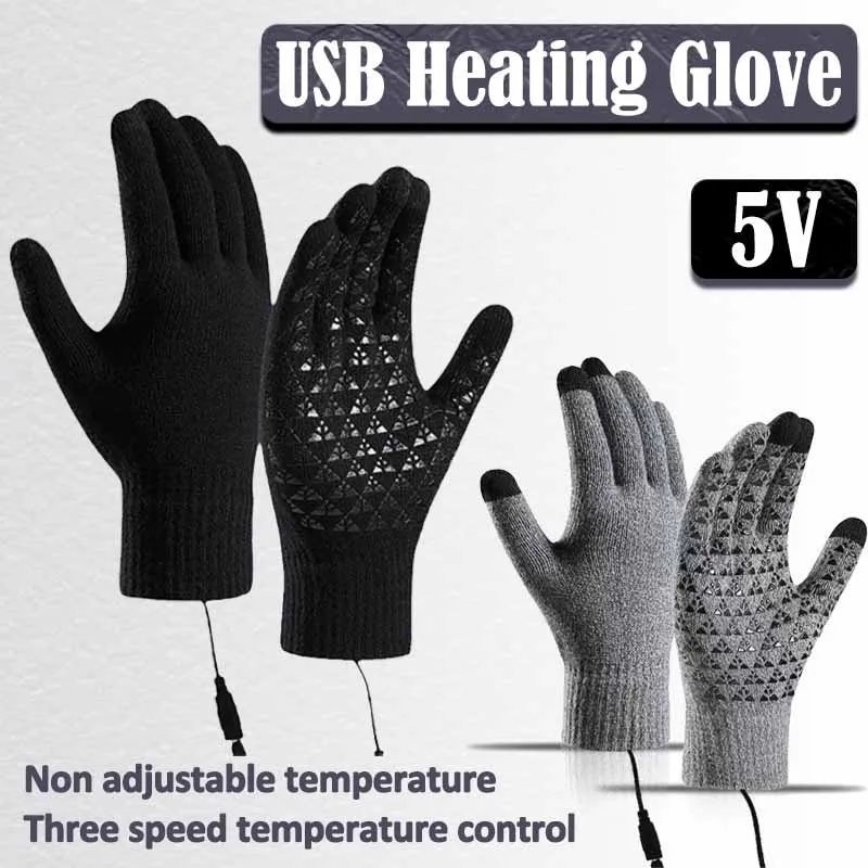 

Мотоциклетные перчатки с USB-подогревом, 5 В, ветрозащитные теплые вязаные перчатки с сенсорным экраном для электромобиля, езды на велосипеде