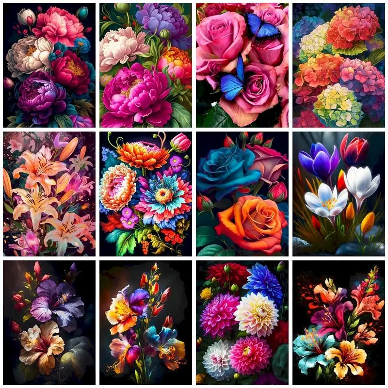 

GATYZTORY 40x50cm Paint By Numbers Flowers Colorful Flower Drawing To Paint By Numbers Hand painted Oil Painting Decor For Room