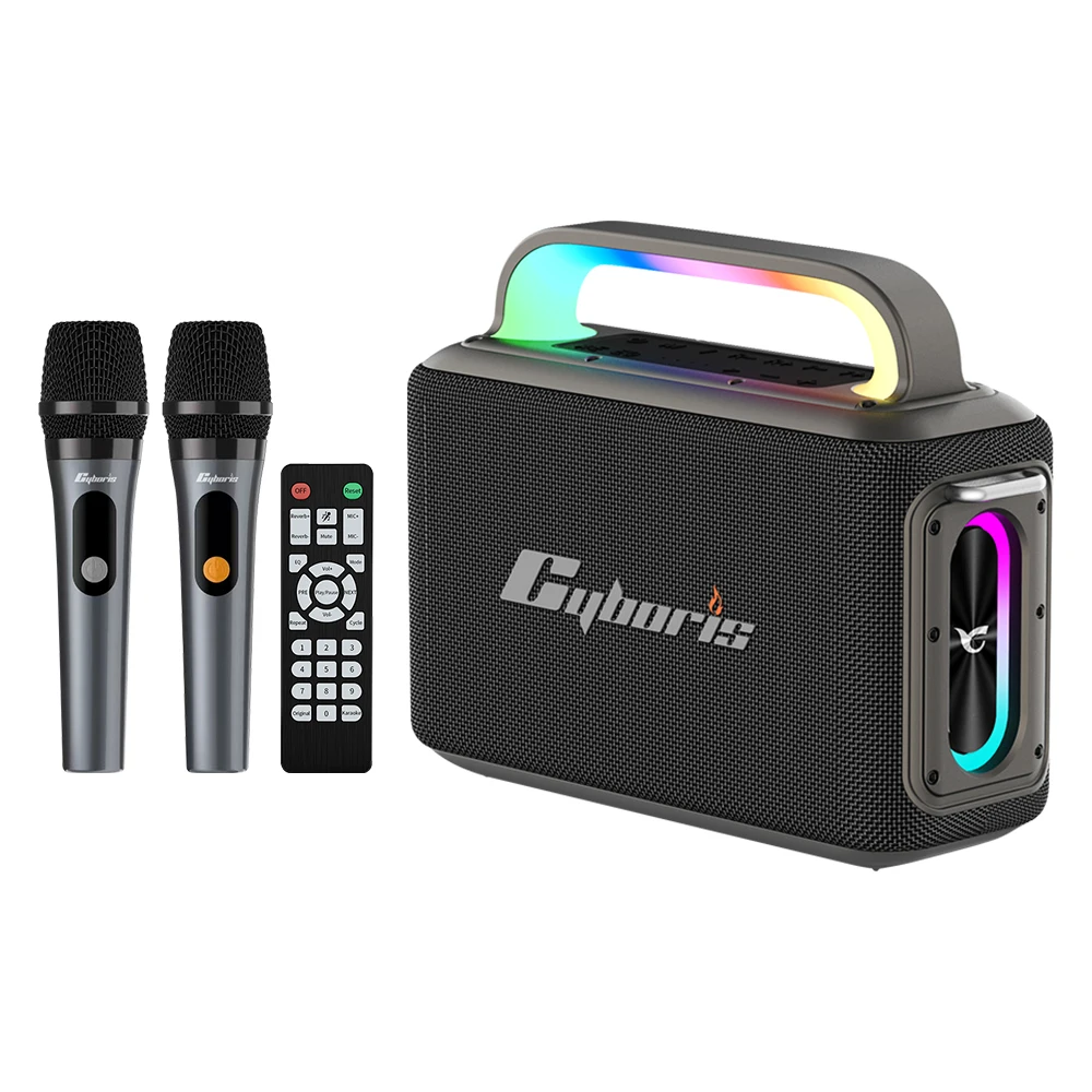 

Cyboris X13 2025 New 200W Karaoke Machine Portable Wireless Speaker 2 Wireless Microphones 6.5m Aux RGB LED Karaoke Speaker Bass
