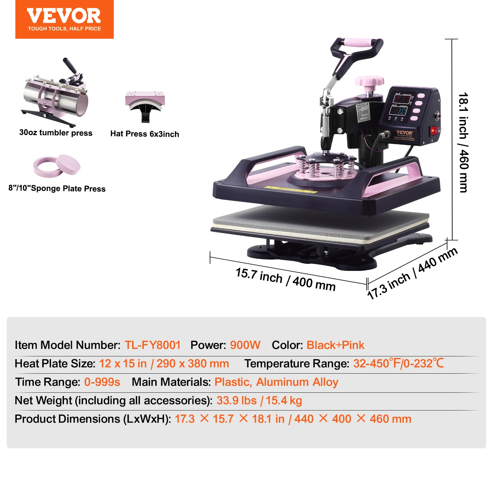 SucceBuy Heat Press Machine Wärmeübertragungsmaschine 30oz Tumbler Press 360 °   Swing Away Digital T-Shirt drückt Teflon-Beschichtung 5