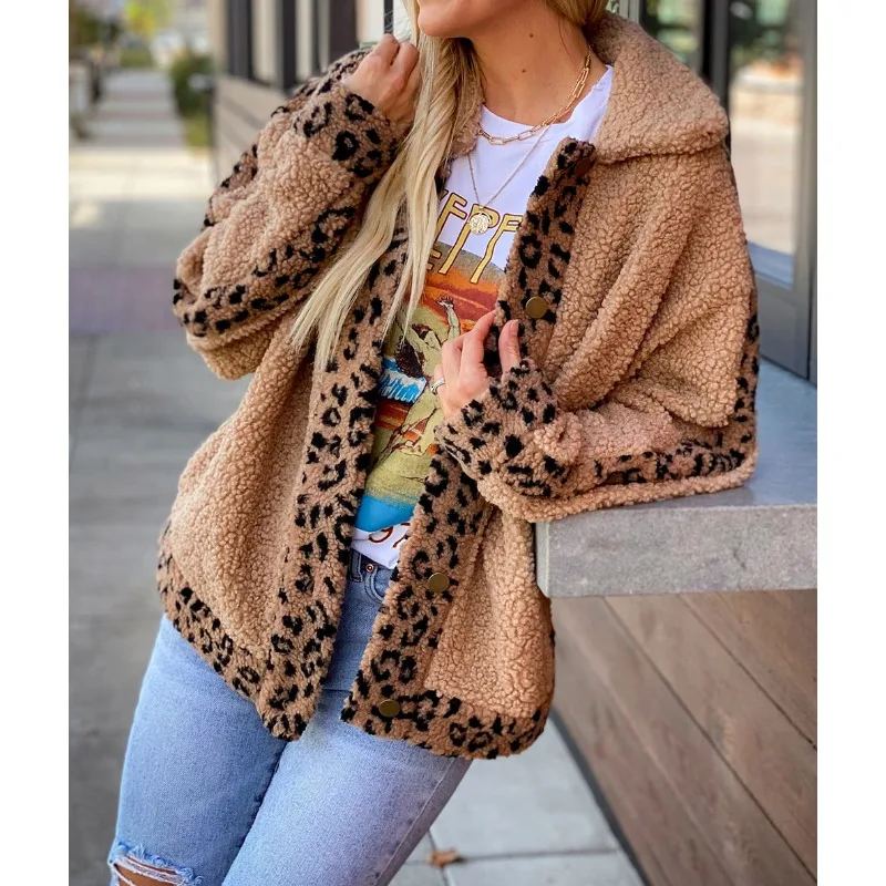 

New 2023 Autumn/Winter Casual Clothing Plush Coat Leopard Pattern Women's Wear