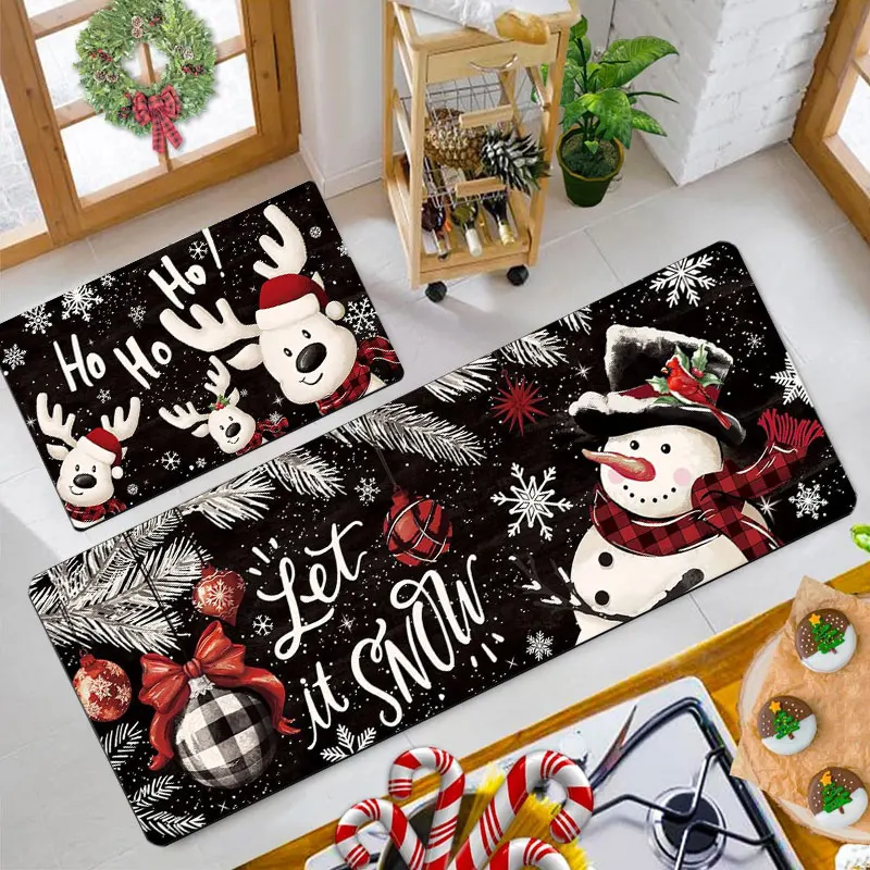 

Christmas kitchen rug, made of flannel, soft and comfortable, washable, suitable for bedroom and dining room
