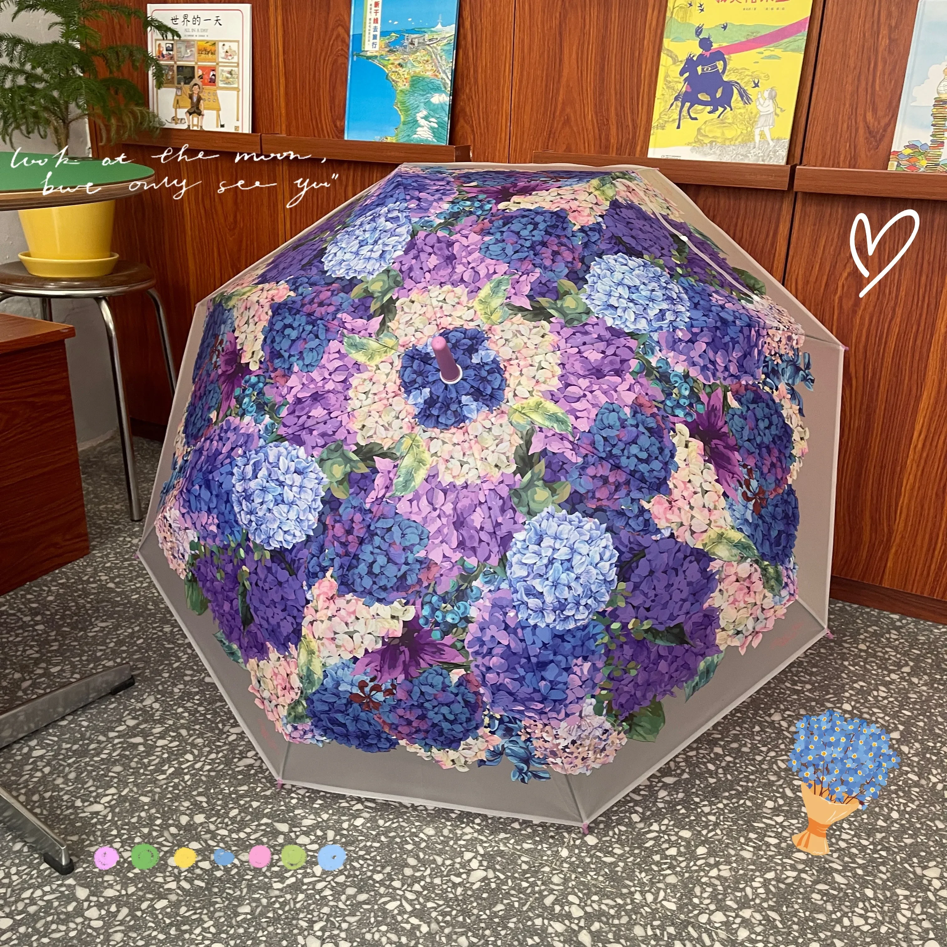 Embroidery Ball Transparent Umbrella Automatic Long Handle for Thickened Wind Resistant High Fashion