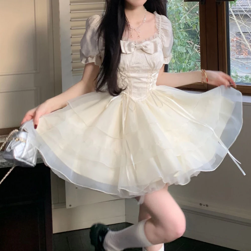 

Breeze lily of the valley, sweet princess style bow organza short dress puffy dress female summer