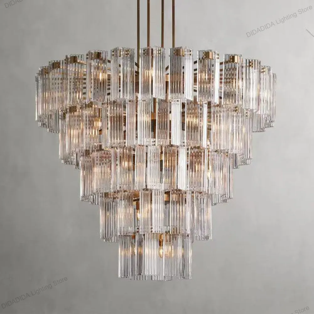 Nordic Style Water Ripple Glass Multi Tier Pendant Lamp Circular Oval Shape Brass Black Silvery Dimmable Lustre Lighting