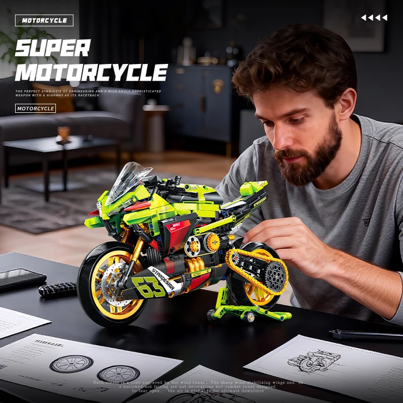 

Motorcycle building blocks, sports car assembly model, boys toys, children's educational birthday gifts