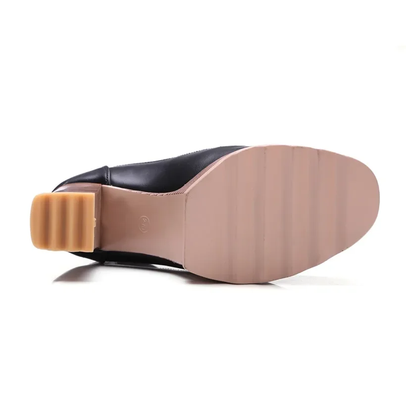 British Winter Women Platform Chelsea Boots High Chunky Heels Black Microfiber Round Toe Casual Lady Slip-on Oxford Ankle Boots