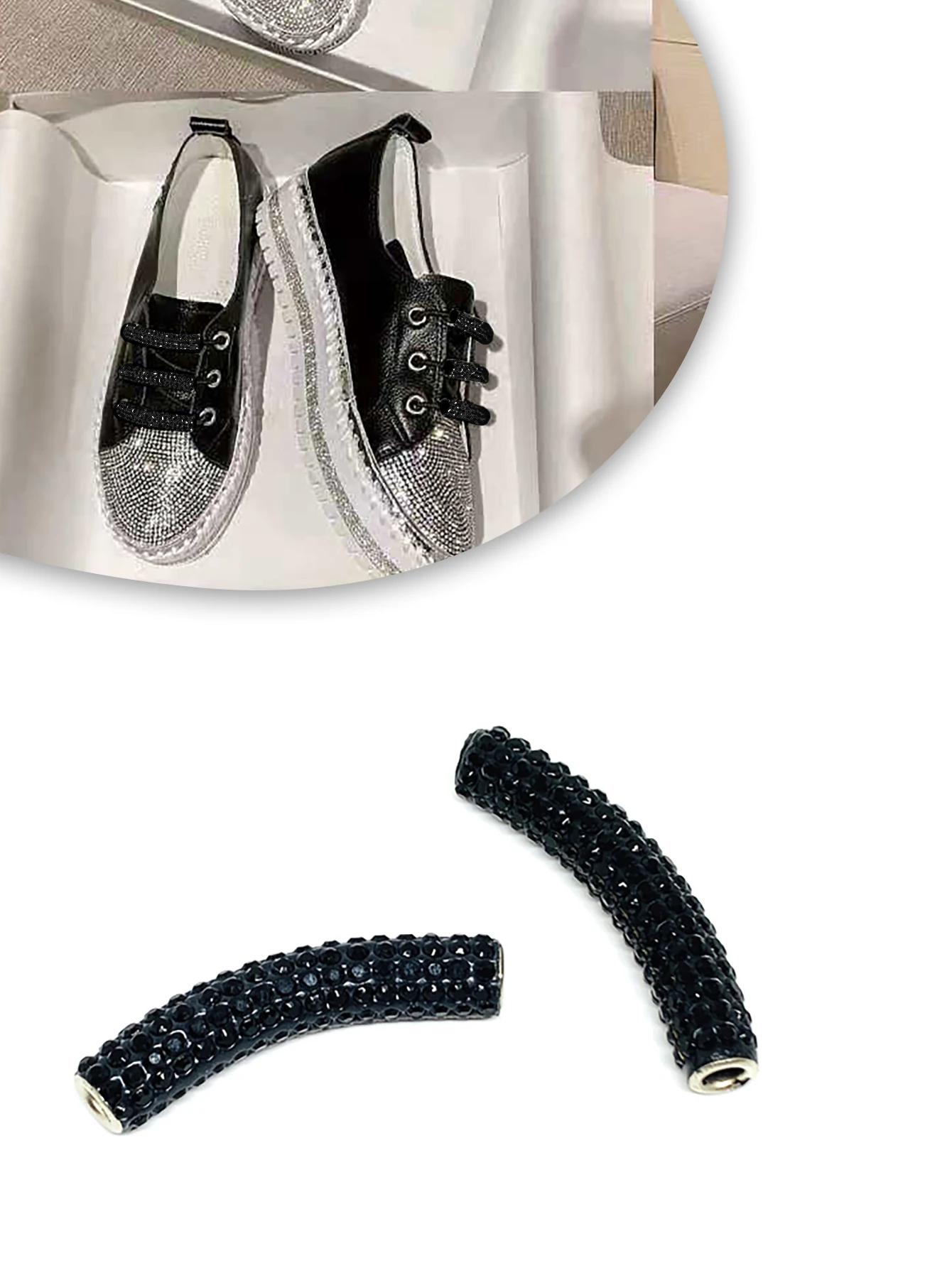 6PCS Rhinestone Curved Tube Beads Full Rhinestone Tube Bead with Hole in 40*9mm Round and Rhinestone Beads Pave Crystal