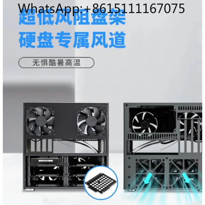 6-Bay NAS Chassis, 2mm Anodized Aluminum, Supports MATX Motherboard & ATX Power Supply, Black for Unraid & Synology Build