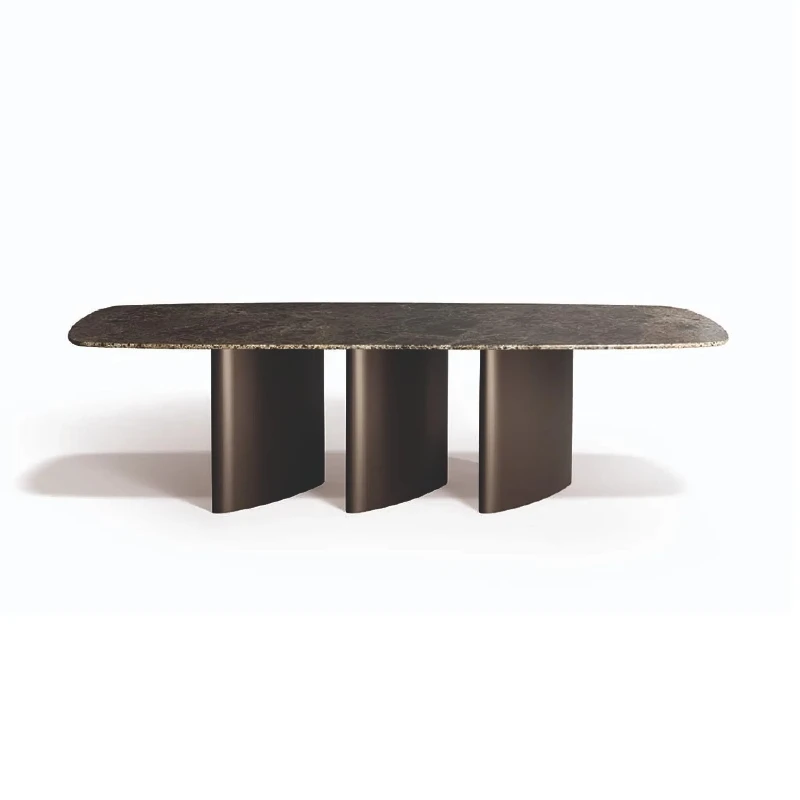 

Italian stainless steel dining table furniture restaurant set 6-8 people dining table natural marble villa dining table