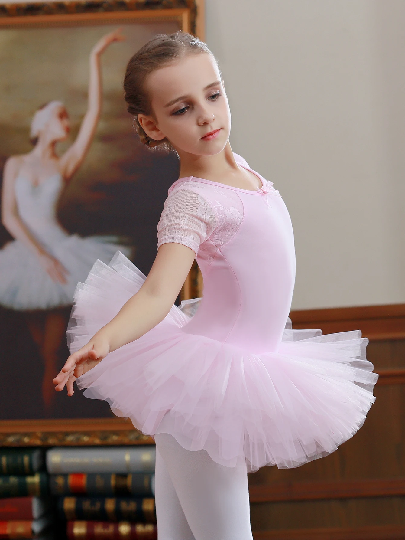 Girl\'s Elegant Ballet Dress  Short Sleeve Dance Wear Sports Skirt Kids Toddler Gymnastics Practice Dancing  leotardos