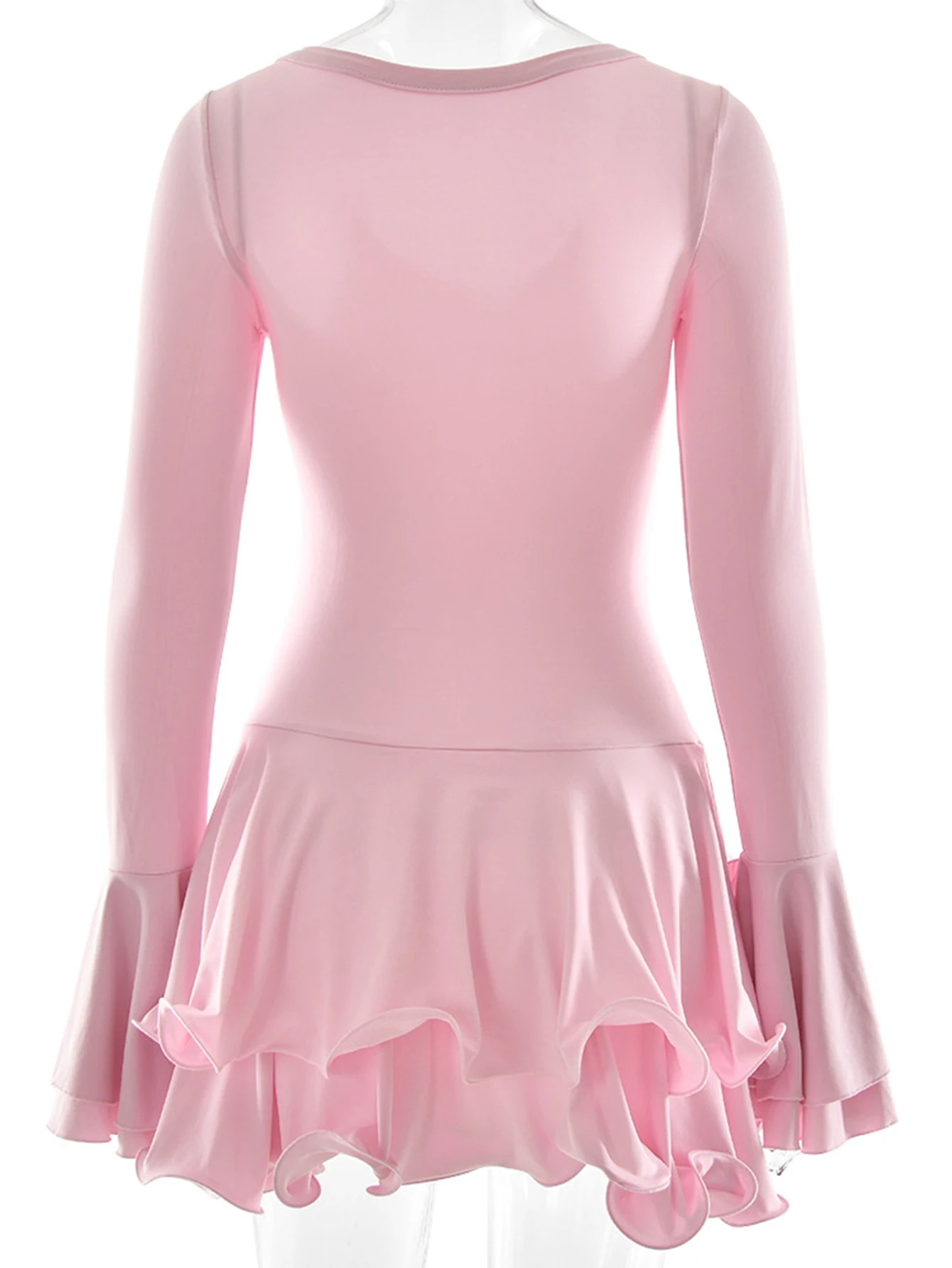 Sexy roze zwarte ruches mini zomerjurk vrouwen witte club verjaardagsfeestje jurk vrouw lange mouwen prom avondjurken vestidos