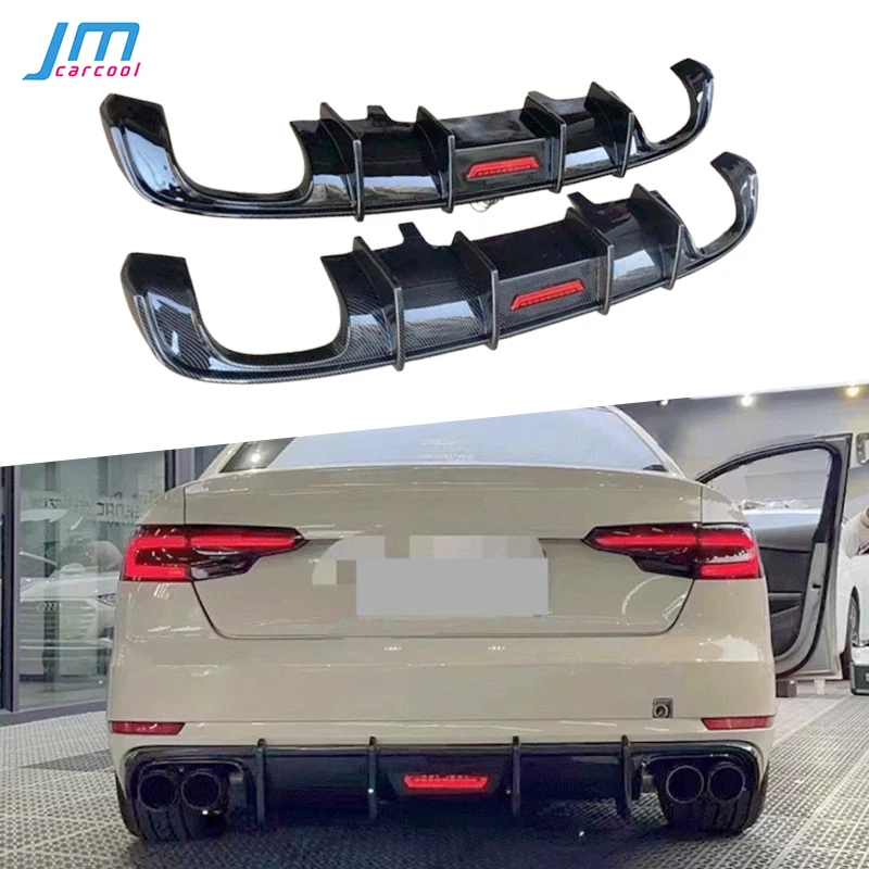 

ABS Gloss Black Rear Bumper Lip Diffuser Spoiler With LED for Audi A4 S4 B9 2017-2019 Sports Rear Diffuser Body Kits