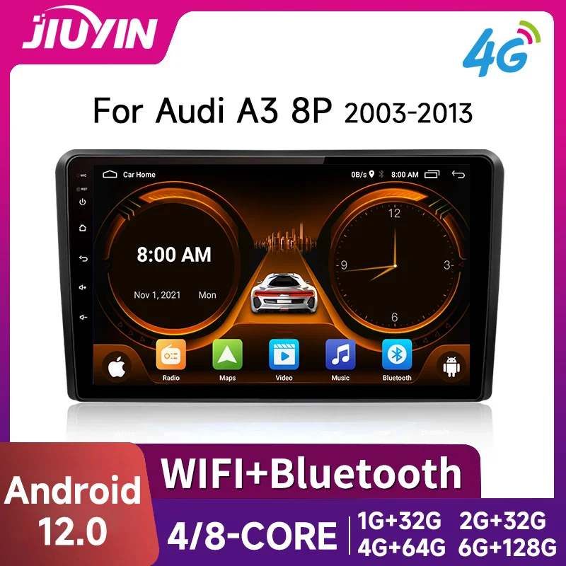 

JIUYIN 2 Din Android 12 Car Radio for Audi A3 8P S3 RS3 2003-2013 Multimedia Player Carplay Head Unit GPS Stereo Auto Navigatore