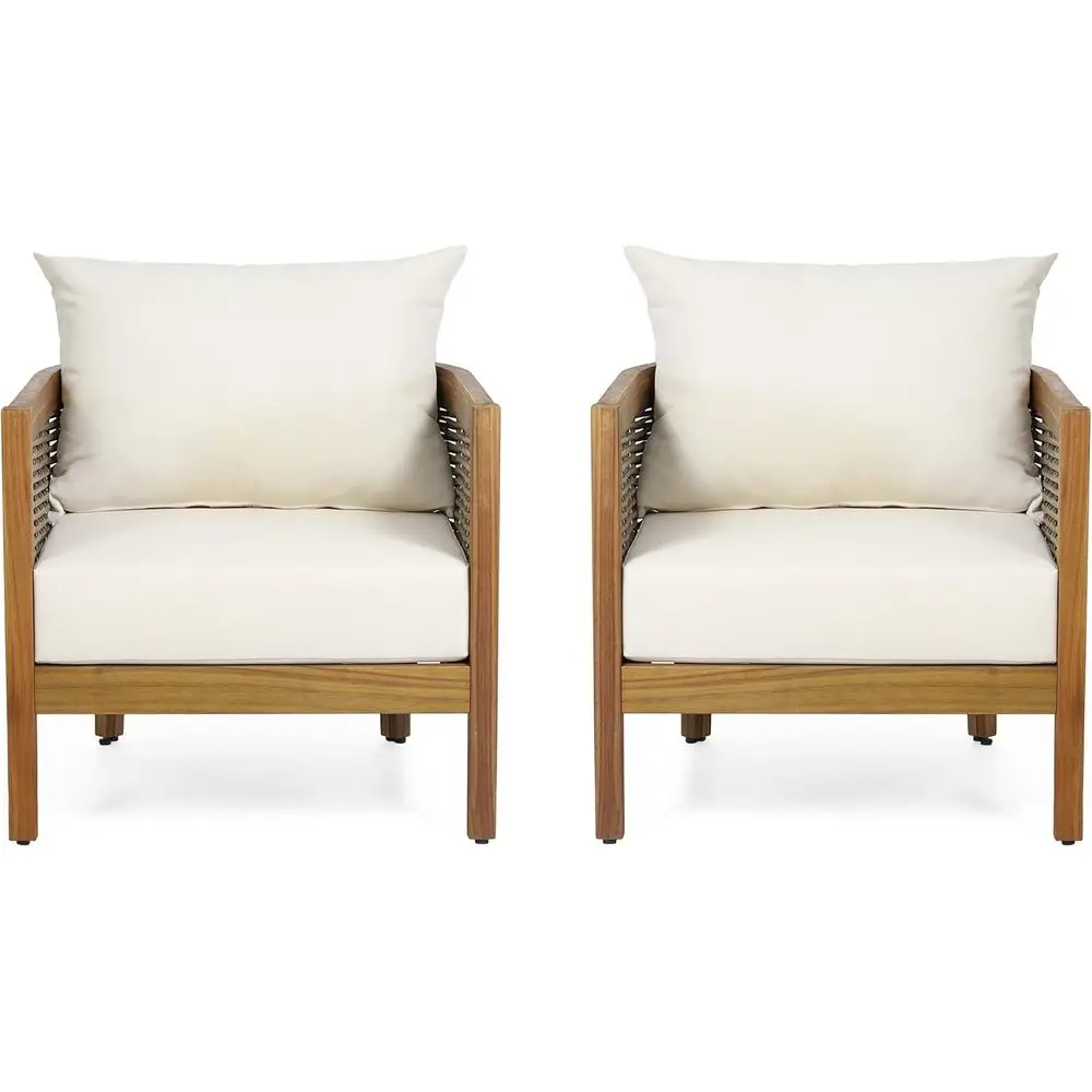 

Burchett Outdoor Acacia Wood Club Chairs with Cushions, Beige, Brown