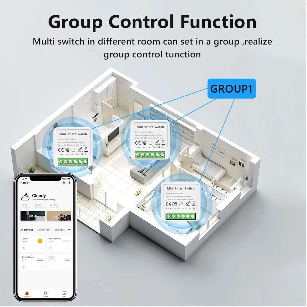 Tuya Mini Wifi Zigbee Smart Switch Module 16A 2 Way Control Smart Home DIY Switch Smart Life APP Alexa Google Home Voice Control