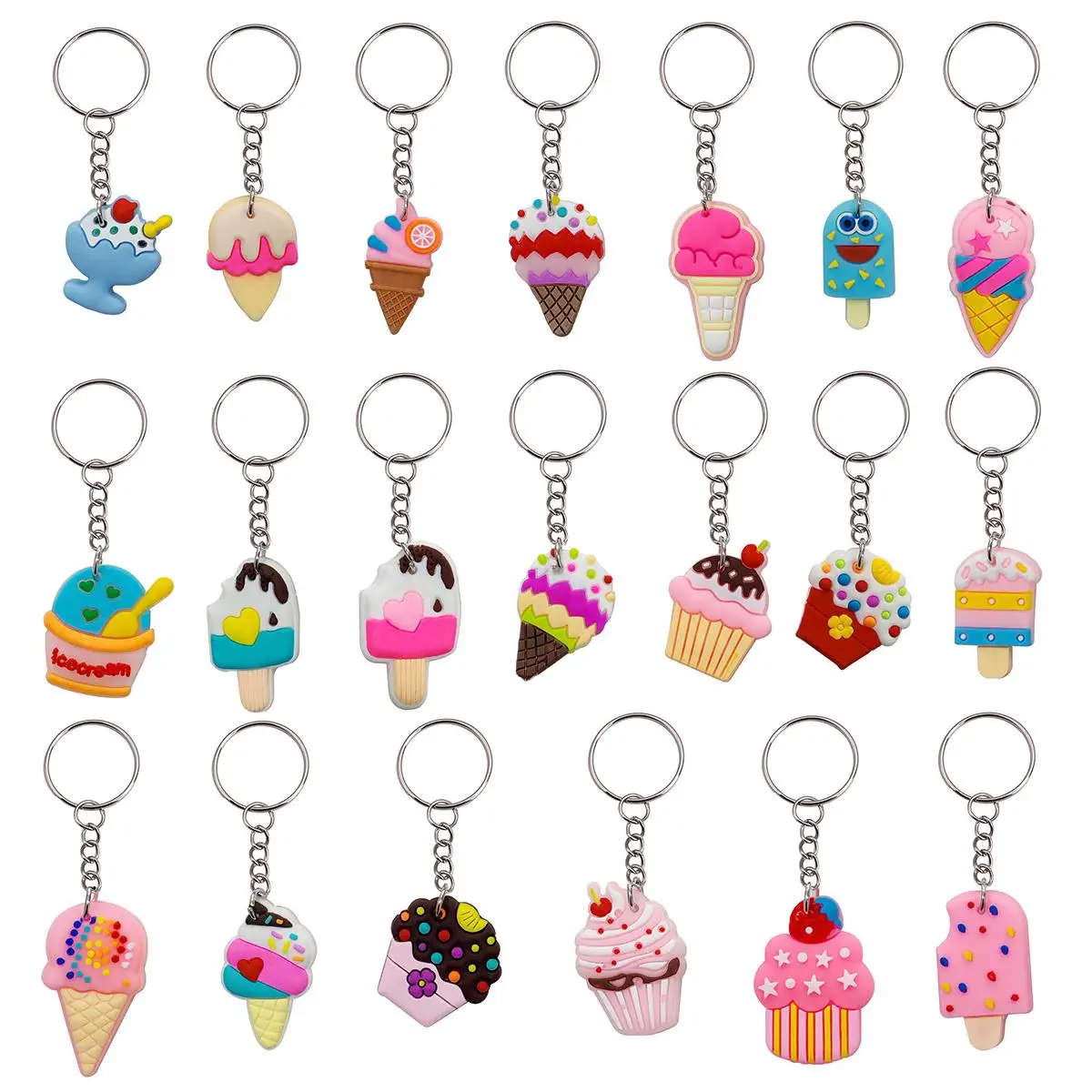 10-100pcs Fashion Ice Cream Cartoon Keychain  Women Cute Keyring Wallet Bag Backpack Charm Birthday Party Decor Women Girls Gift
