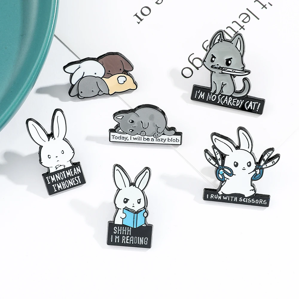 Cute Rabbit Enamel Brooch Pins Kawaii Metal Lapel Badge Brooch for Men Women Jewelry Funny Study Joy Backpack Wallet Accessories