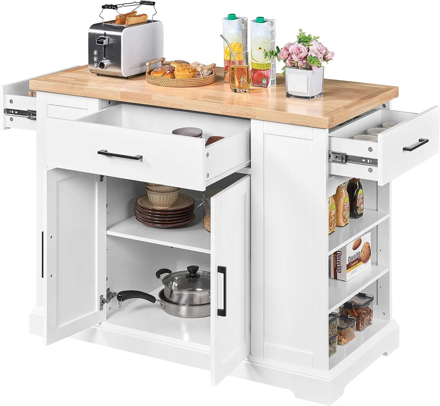 Rolling Kitchen Island Cart with 3 Drawers,White