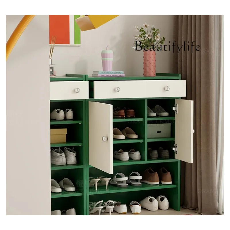 

BJ Fashion Home Shoe Cabinet Integrated Color Matching Living Room Locker Pink Cute Door Floor Cabinet Designer